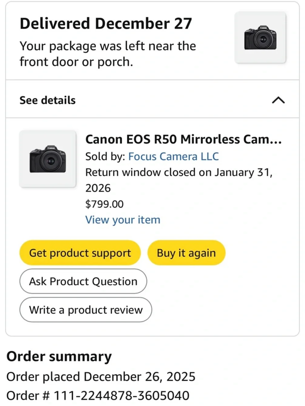 Canon R50 with Charger and Batteries